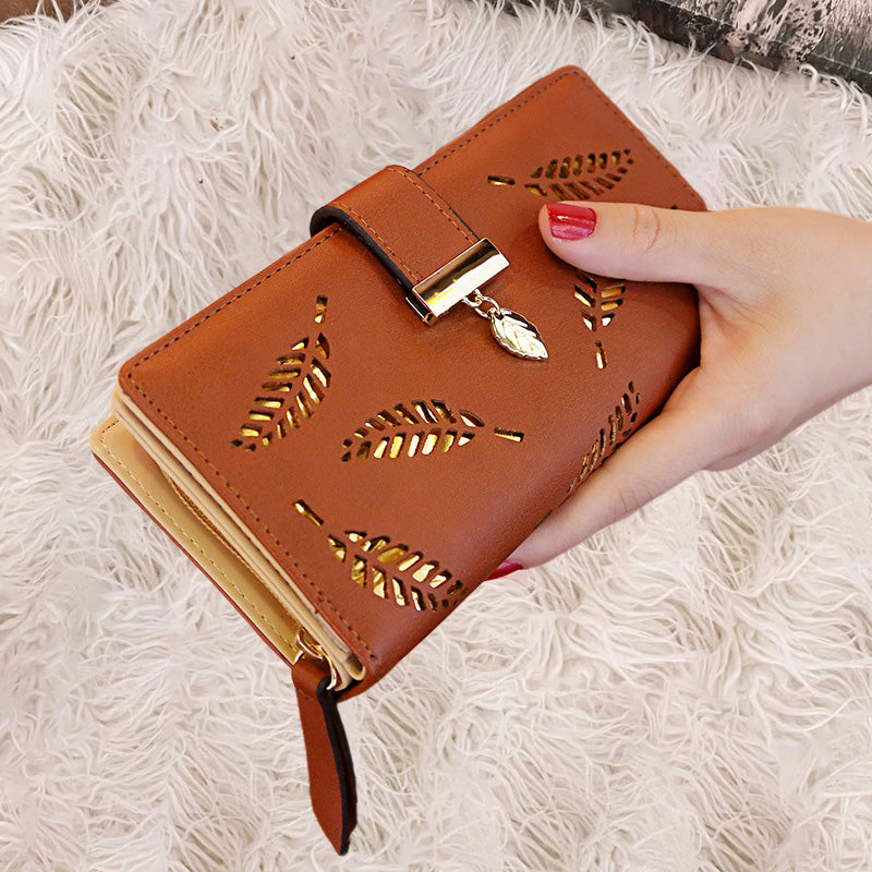 Leaf Leather Wallet, Women's Long Wallet