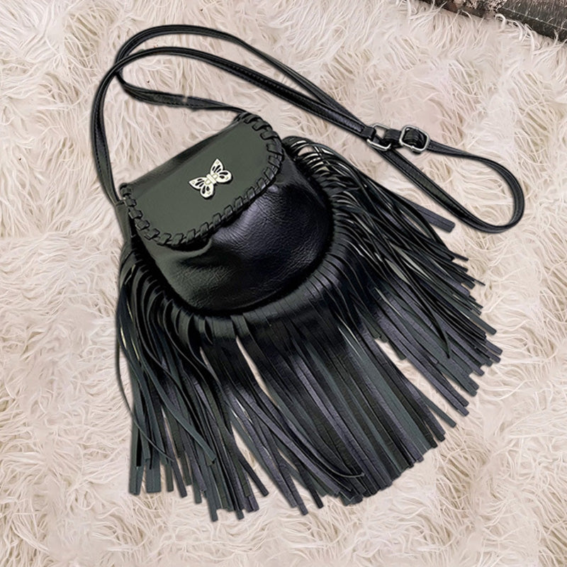 Women's Leather Fringe Crossbody Bag tassel Shoulder Bag 